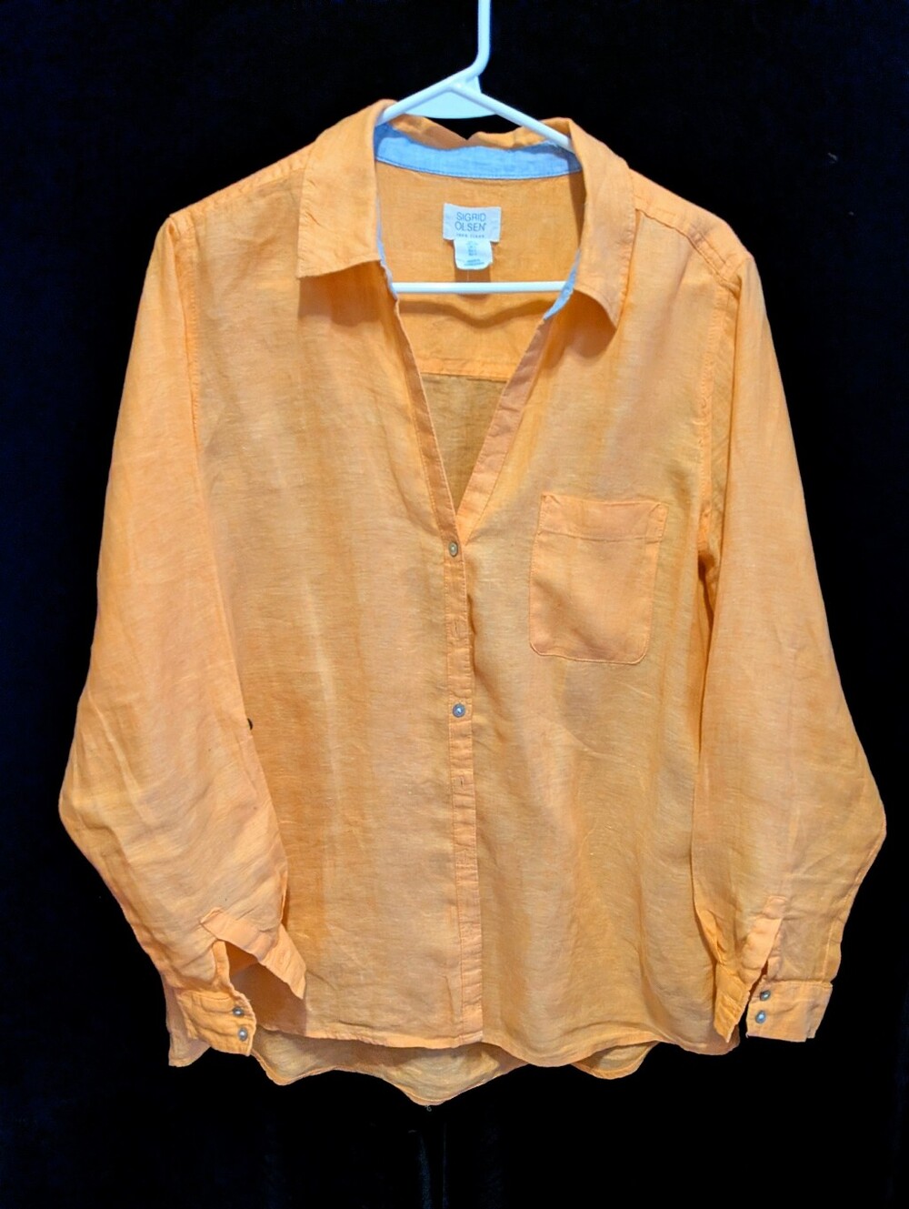SIGRID OLSEN 100% Linen Creamsicle / Melon SHIRT TOP With Convertible ILS LARGE
